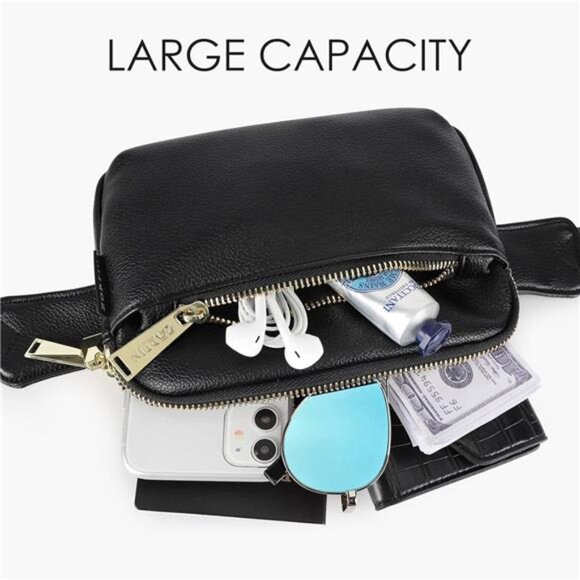 Leather Fanny Pack for Women Men: Crossbody Belt Bag with Adjustable Strap - Picture 5 of 7